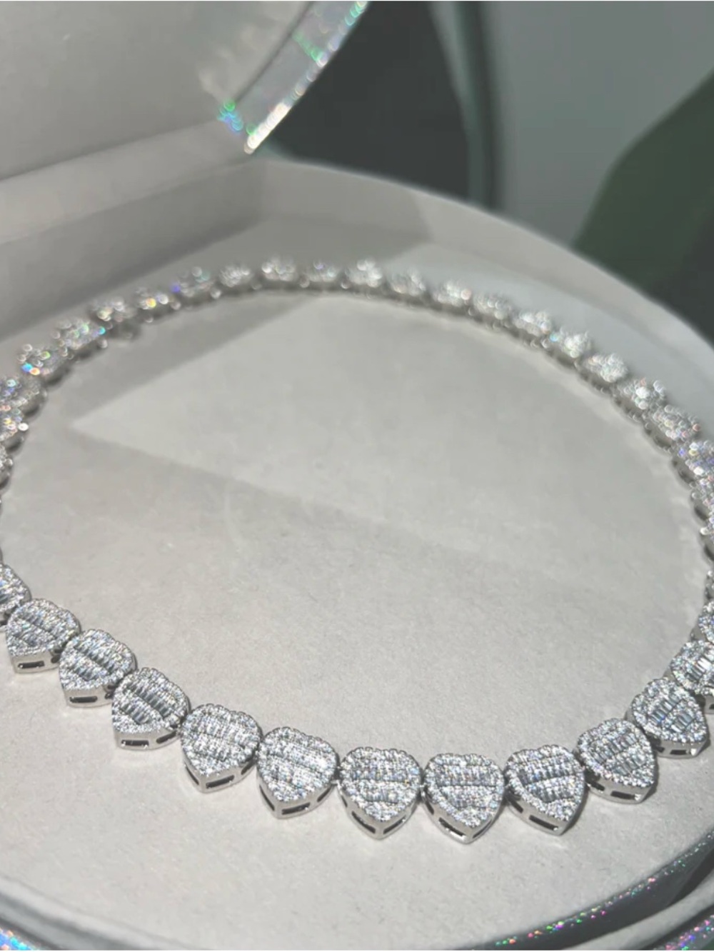 Silver heart baguette necklace 16inch